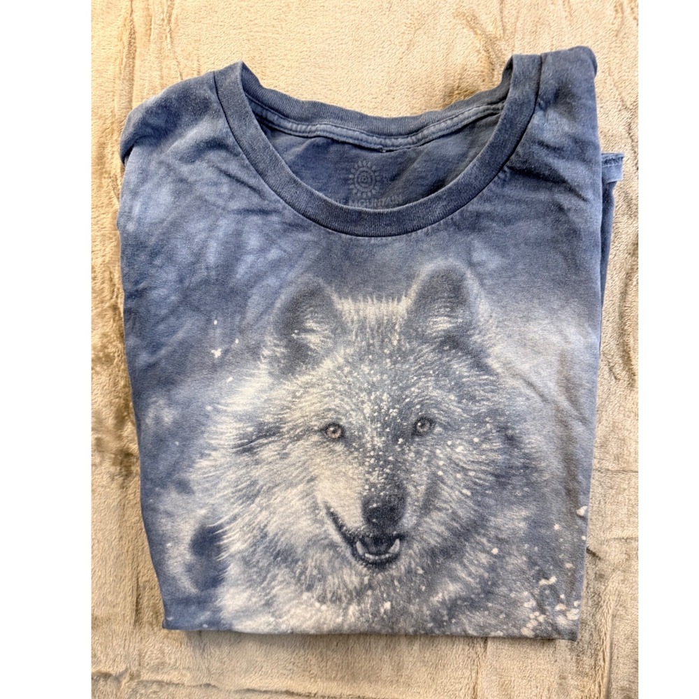 The Mountain Wolf Graphic T-Shirt XL Blue Tie Dye Nature Wildlife Cotton Tee